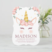 誕生日水モダン色フローラユニコーン 招待状 (スタンド正面)