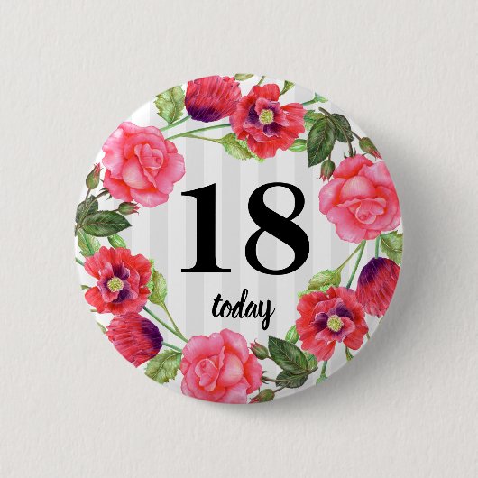 誕生日水彩サマーフラワーズサークルリース 缶バッジ (正面)