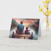 誕生日水彩パパ及びボーイ魚釣り カード (黄色い花)
