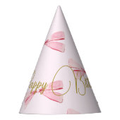 誕生日水彩弓かわいいピンク パーティーハット (正面)