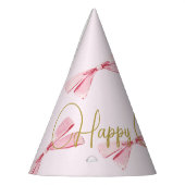 誕生日水彩弓かわいいピンク パーティーハット (左)