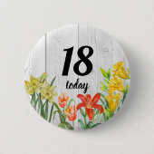 誕生日水彩春の花フローラデザイン 缶バッジ (正面)