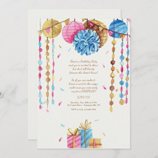 誕生日水彩 招待状 (正面/裏面)