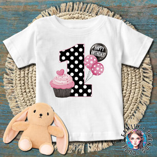 誕生日水玉模様カップケーキ ベビーTシャツ