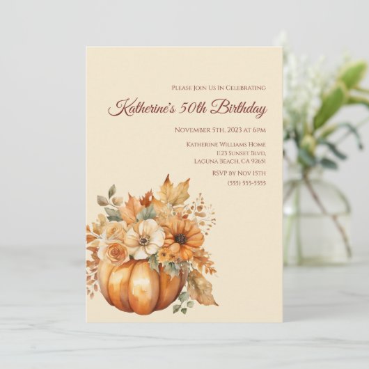 誕生日水色かぼちゃと花 – 招待状 (スタンド正面)