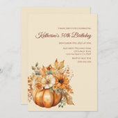 誕生日水色かぼちゃと花 – 招待状 (正面/裏面)