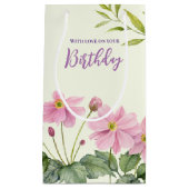 誕生日水色ピンクAnemoneの日本の場合 スモールペーパーバッグ (正面)