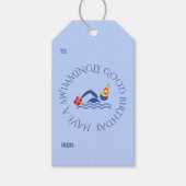 誕生日泳ぐ人カスタム文字ブルー ギフトタグ (正面)