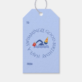 誕生日泳ぐ人カスタム文字ブルー ギフトタグ