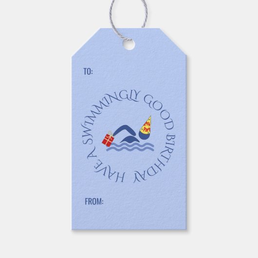 誕生日泳ぐ人カスタム文字ブルー ギフトタグ