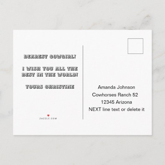 誕生日洋馬用女性のカーボーイはがき 案内ポストカード (裏面)