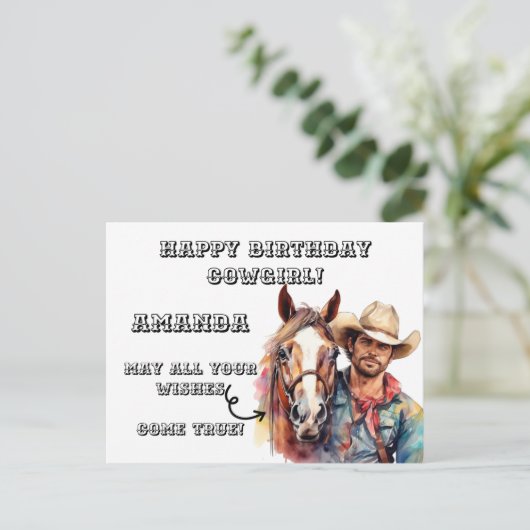 誕生日洋馬用女性のカーボーイはがき 案内ポストカード (スタンド正面)