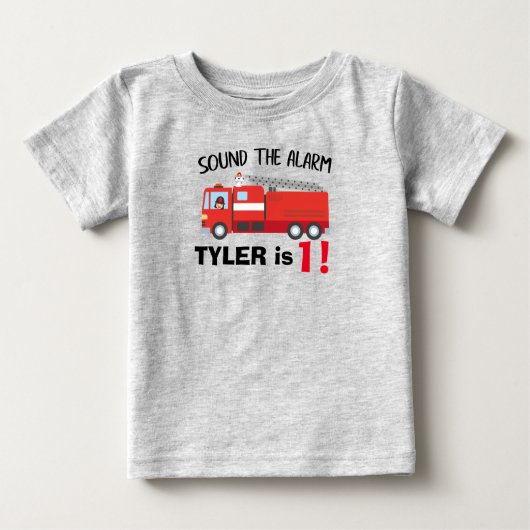 誕生日消防車パーソナライズされた ベビーTシャツ (正面)