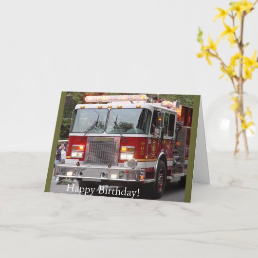 誕生日消防車 カード (黄色い花)