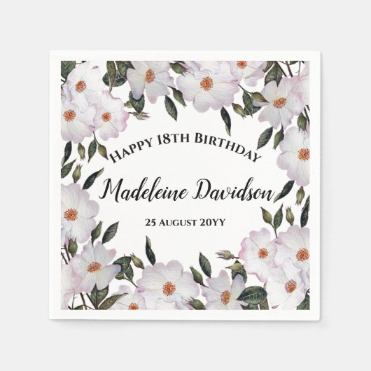 誕生日淡い色のピンクホワイトローズリースデザイン スタンダードカクテルナプキン (正面)