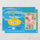 誕生日潜水艦スイミングパーティーフォト招待状 招待状 (正面/裏面)