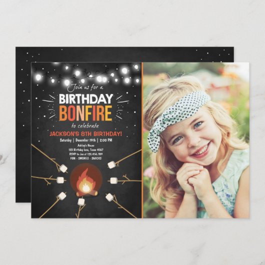 誕生日焚き火キャンプアウトパーティの招待状 招待状 (正面/裏面)