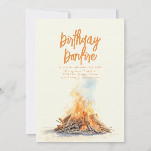 誕生日焚き火ビーチパーティー招待状 招待状 (正面)