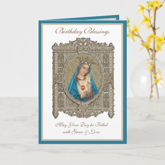 誕生日無垢ハートヴァージンメアリー宗教 カード (黄色い花)