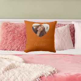 誕生日焼けオレンジ色の写真名スクリプト クッション