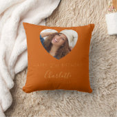 誕生日焼けオレンジ色の写真名スクリプト クッション (ブランケット)