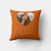 誕生日焼けオレンジ色の写真名スクリプト クッション (裏面)
