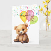 誕生日熊(風船・紙吹雪) カード (黄色い花)