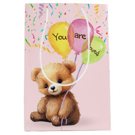 誕生日熊(風船・紙吹雪) ミディアムペーパーバッグ