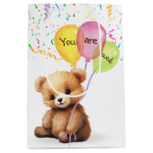 誕生日熊(風船・紙吹雪) ミディアムペーパーバッグ (正面)