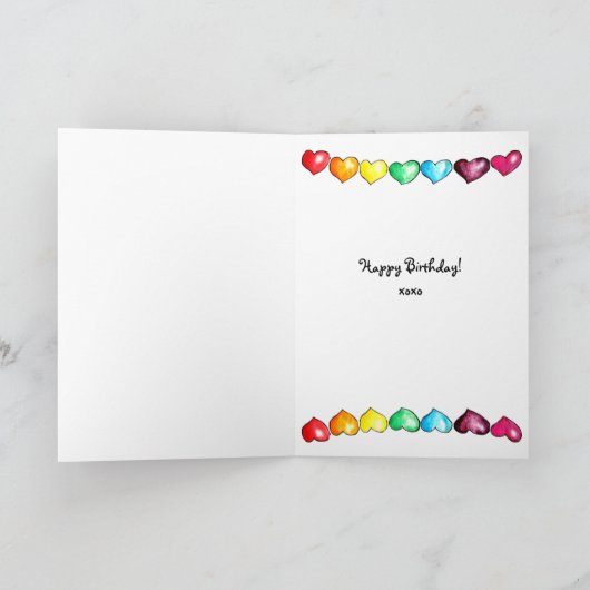 誕生日熱気球かわいい虹のハート猫 カード (内部)