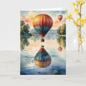 誕生日熱気球（水の反射あり） カード (黄色い花)