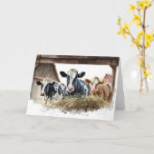 誕生日牛と干し草 カード (黄色い花)