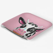 誕生日牛のカップケーキ付きピンク ペーパープレート (傾斜あり)