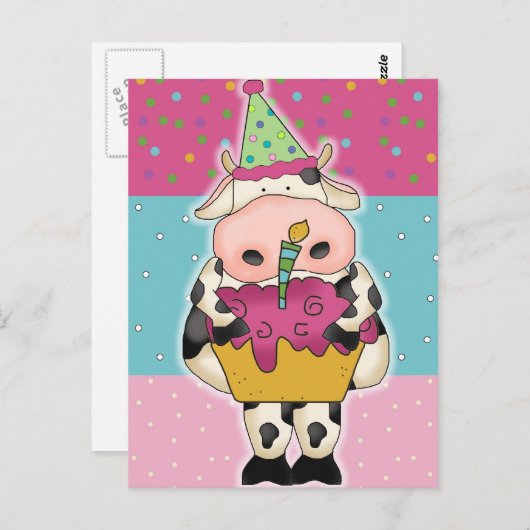 誕生日牛はがき ポストカード (正面/裏面)