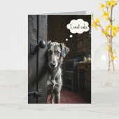 誕生日犬がのまわりにドアを覗く カード (黄色い花)