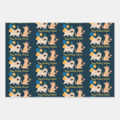 誕生日犬と贈り物や風船のある子犬 ラッピングペーパーシート (正面3)