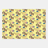 誕生日犬と贈り物や風船のある子犬 ラッピングペーパーシート (正面2)