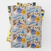 誕生日犬と贈り物や風船のある子犬 ラッピングペーパーシート (インサイチュ)