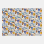 誕生日犬と贈り物や風船のある子犬 ラッピングペーパーシート (正面)