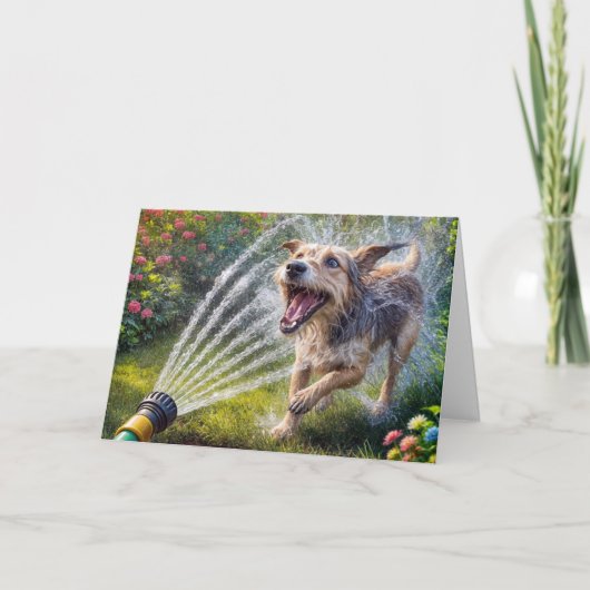 誕生日犬のホースからの水噴霧器 カード (正面)