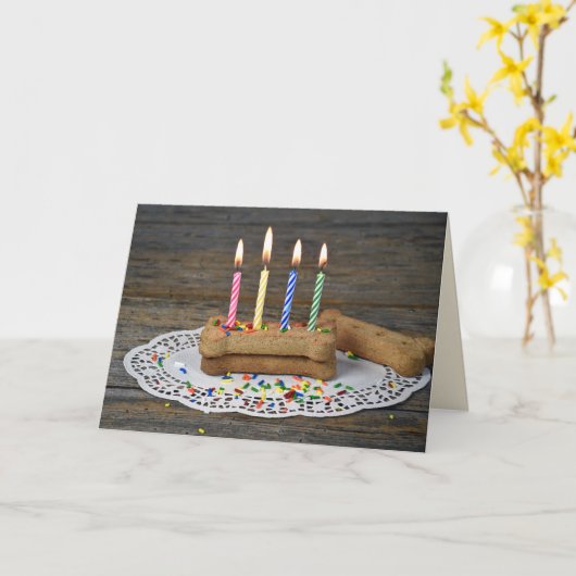 誕生日犬の骨と犬のカード カード (黄色い花)