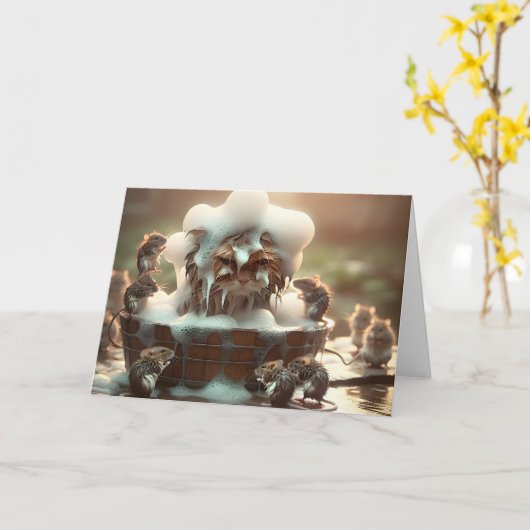 誕生日猫がお風呂に カード (黄色い花)