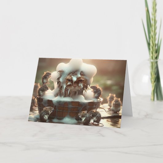 誕生日猫がお風呂に カード (正面)