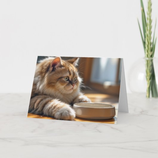 誕生日猫が空き丼で待つ カード (正面)