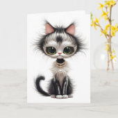 誕生日猫とパールネックレス カード (黄色い花)