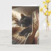 誕生日猫のキルト下 カード (黄色い花)