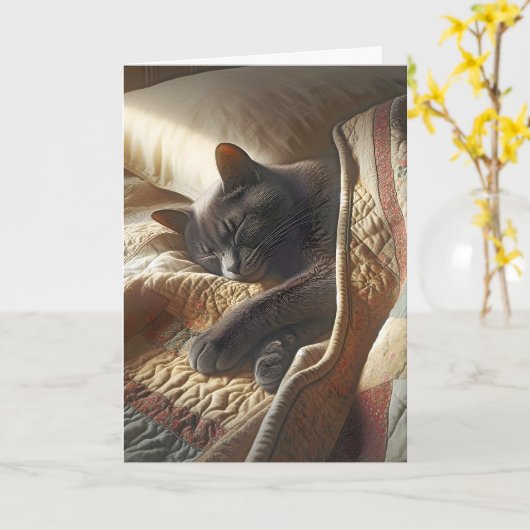 誕生日猫のキルト下 カード (黄色い花)