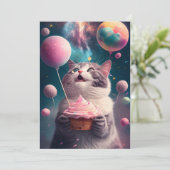 誕生日猫の宇宙フラットグリーティングカード サンキューカード (スタンド正面)