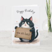 誕生日猫の木目付き シーズンカード (正面)