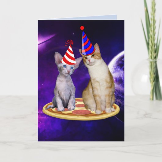 誕生日猫カードと宇宙したピザ猫 カード (正面)